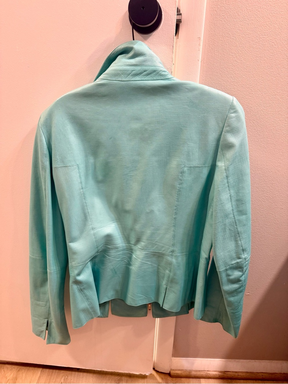 Lafayette 148 New York Turquoise Zip-Front Leather Jacket - Picture 3 of 8